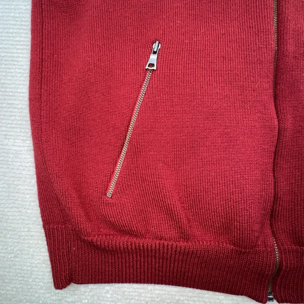 Banana Republic Full Zip Sweater Mens S Red Striped Mock Neck Wool‎ Blend Pocket